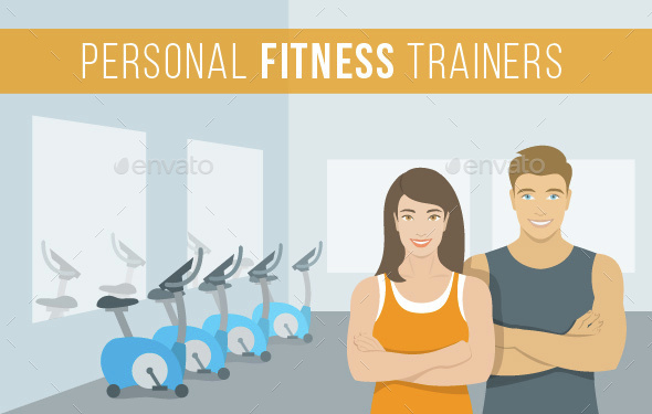 Personal Fitness Trainers Man and Woman in Gym
