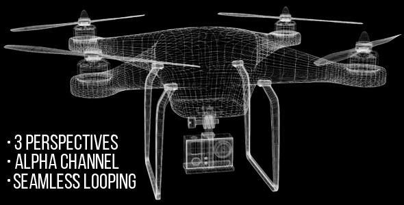Drone Model 3d Wireframe - 3 views