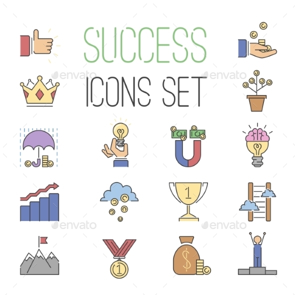 Business Success Vector Icons Set Isolated On