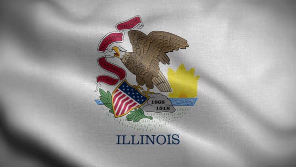 Illinois State Flag Blowing In Wind