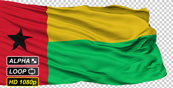 Isolated Waving National Flag of Guinea Bissau