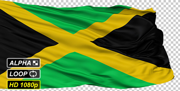 Isolated Waving National Flag of Jamaica
