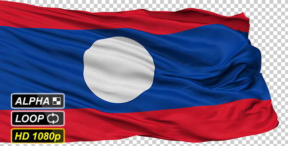 Isolated Waving National Flag of Laos