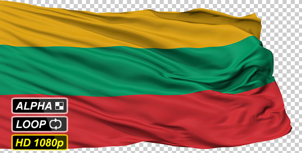 Isolated Waving National Flag of Lithuania