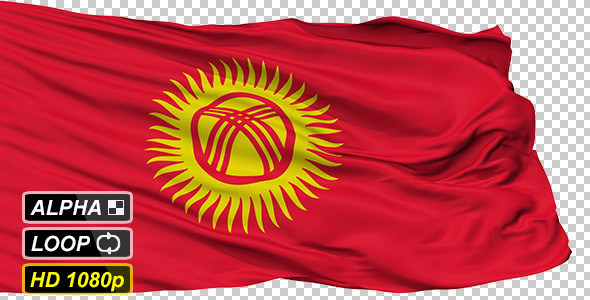 Isolated Waving National Flag of Kyrgyzstan 
