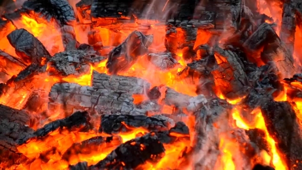 Coals Burning In a Fire