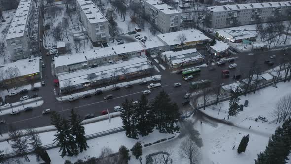 Aerial View Movement Of Cars On The Road Of The City