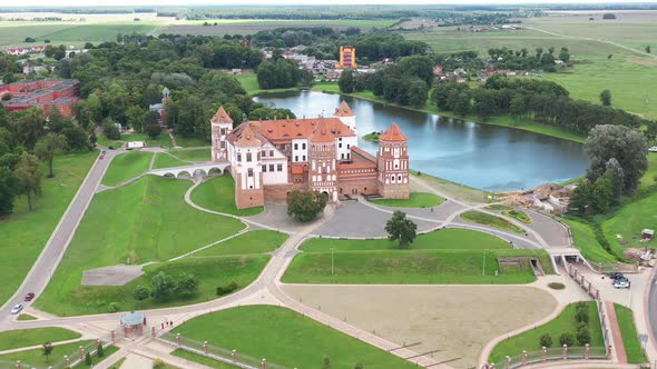 View From the Height of the Mir Castle in Belarus and the Park on a Summer Day