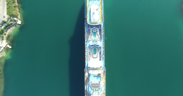 Aerial View Of Cruise Ship In The Bay Of Kotor