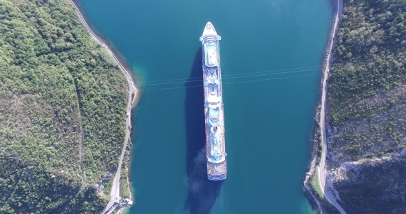 Aerial View Of Cruise Ship In The Bay Of Kotor