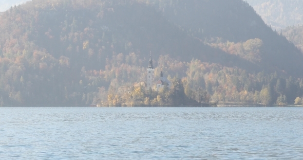 St Martin Church On Island And Bled Lake Landscape With Mountain