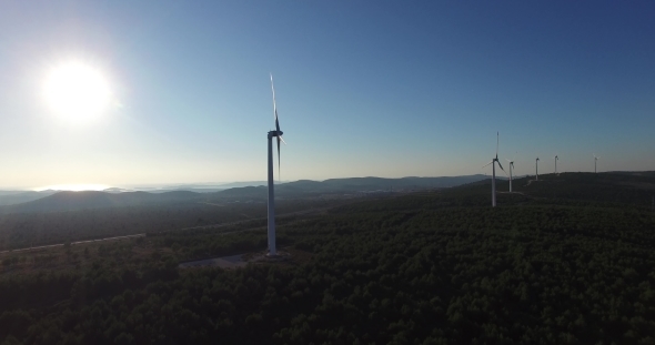 Aerial View Of Wind Power Generators