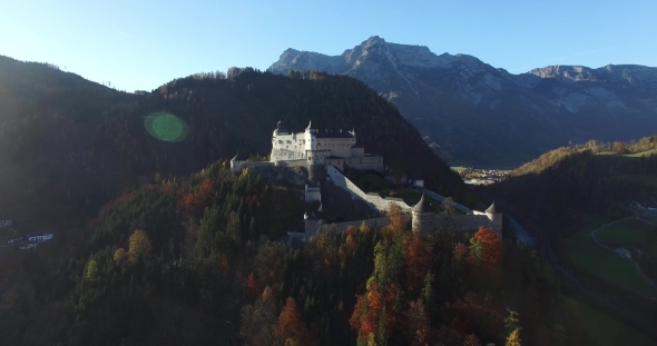 Aerial View Of Alpine Castle Hohenwerfen Near Salzburg, Austrian Alps