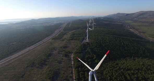 Aerial View Of Wind Power Generators