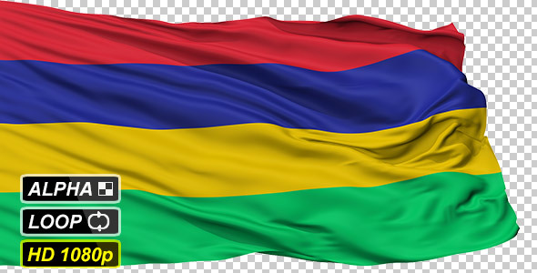 Isolated Waving National Flag of Mauritius