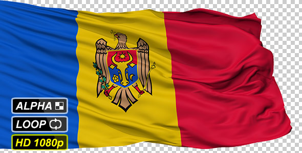Isolated Waving National Flag of Moldova