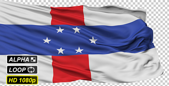 Isolated Waving National Flag of Netherlands Antilles