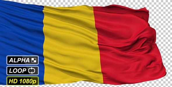 Isolated Waving National Flag of Romania