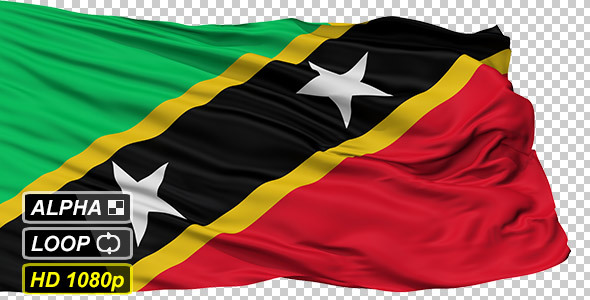Isolated Waving National Flag of Saint Kitts and Nevis