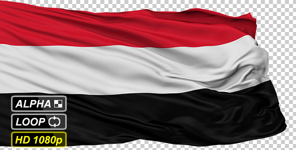 Isolated Waving National Flag of Yemen