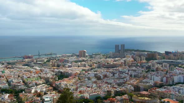 Aerial Shot, the City of Santa Cruz De Tenerife, The Capital of the Canary Islands in Spain