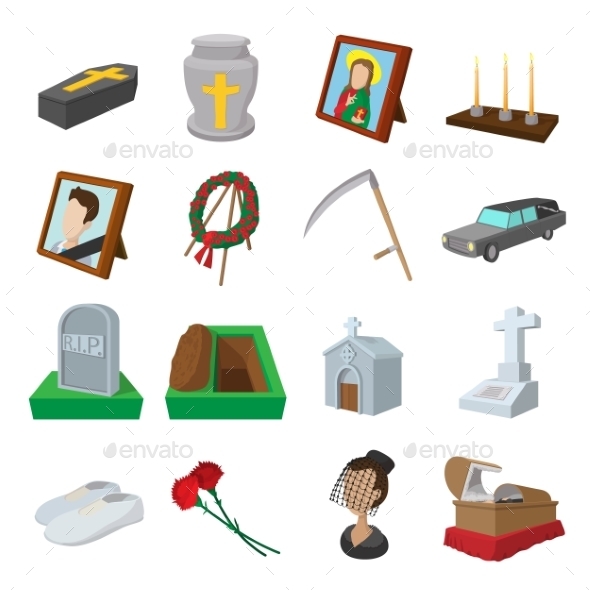 Funeral And Burial Cartoon Icons