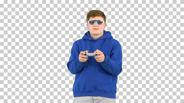 Teenager boy playing video game, Alpha Channel