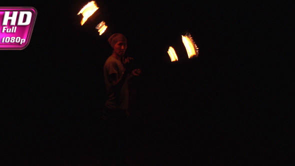 Fakir Rotates Fire Poi