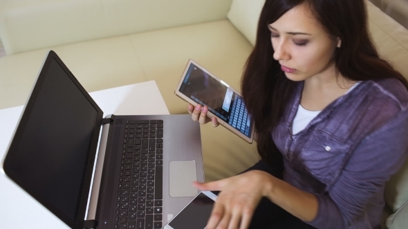 Beauty Woman Using Laptop At Home