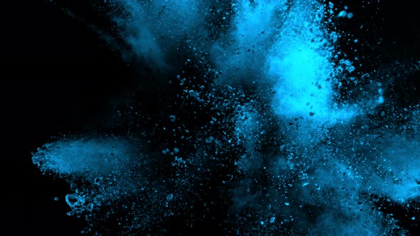 Super Slowmotion Shot of Blue Powder Explosion Isolated on Black Background at 1000Fps