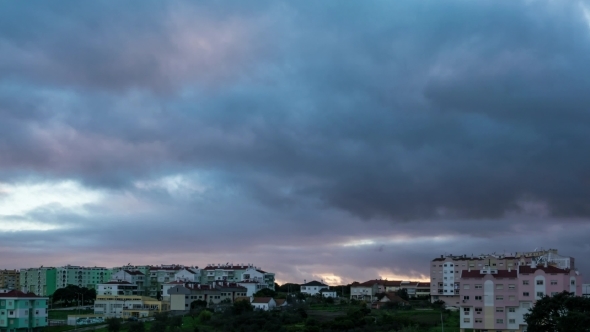 Dark Heavy Storm Clouds Over City