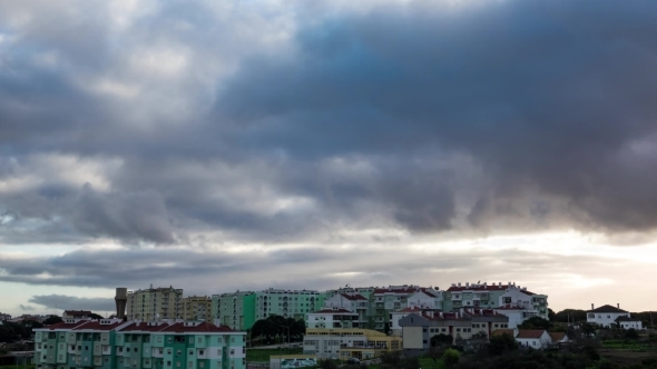 Dark Heavy Storm Clouds Over City