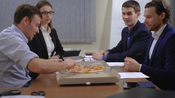 Cute Office Manager Being Pleasantly Surprised With Delivered Pizza