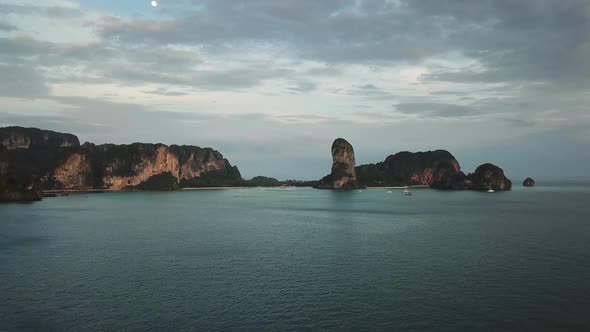 Aerial of Tropical Beach Rocks and Islands, Railay