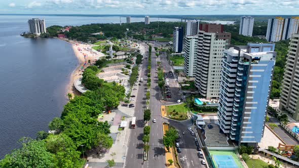 Famous Ponta Negra Beach at downtown Manaus Amazonas Brazil.