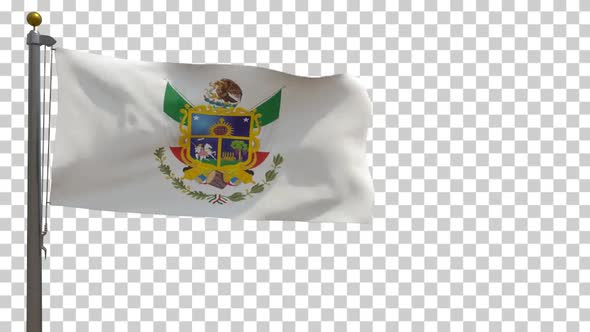 Queretaro Flag (Mexico) on Flagpole with Alpha Channel - 4K