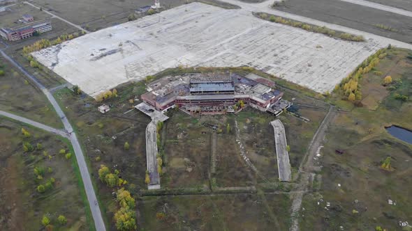 Aerial View on Old Abandoned Airport and Runaway