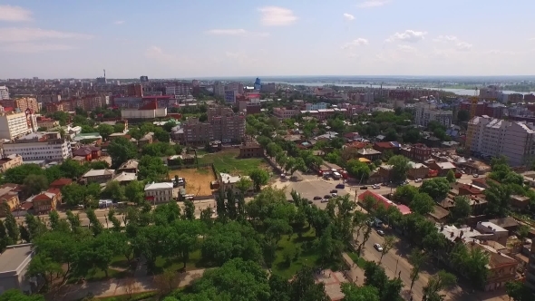 Aerial Panorama Of City In Summer