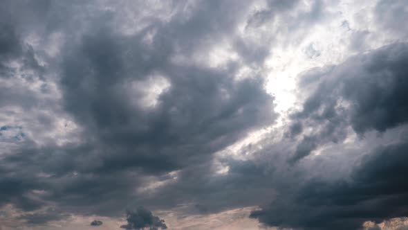 Timelapse of Gray Cumulus Clouds Moves in Blue Dramatic Sky Cirrus Cloud Space