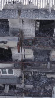 Vertical Video of a Building Bombed During the War in Makariv Ukraine