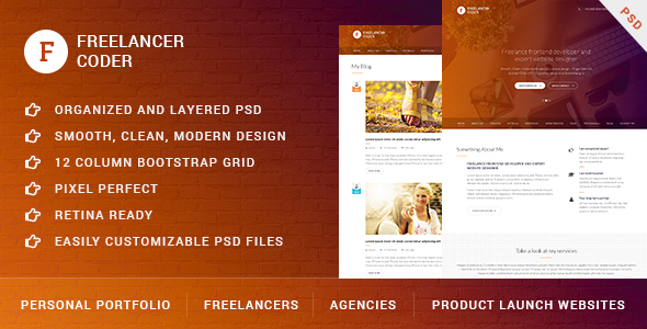 Freelancer Coder - One Page Portfolio PSD Template