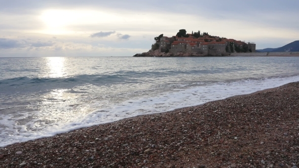 Island Of Sveti Stefan At Sunset