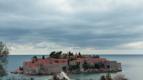 Island Of Sveti Stefan In Overcast