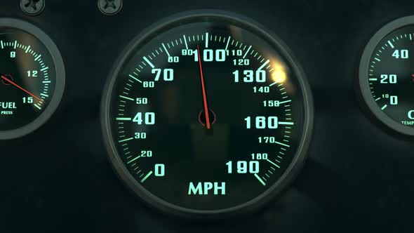 Loopable shot of dashboard with speedometer in the speeding race car. 4K