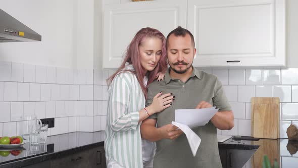 Married Couple Check Documents Young Couple Managing Finances