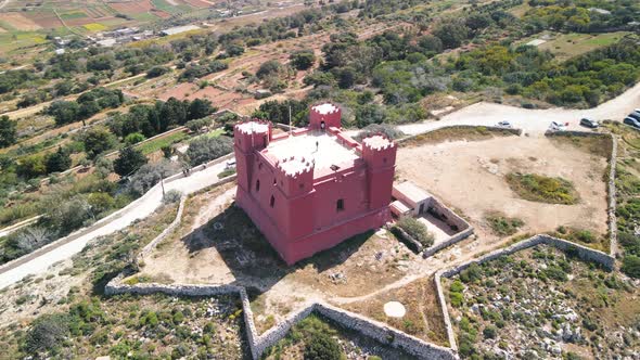 Aerial View of St Agatha Red Tower in Malta