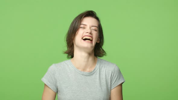 Slowmo Cheerful Attractive Woman Starts Laughing Cant Stop Chuckling with Broad Beaming Smile Wear