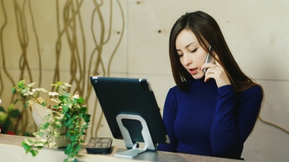 Attractive Woman Takes Orders By Phone
