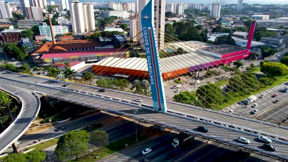 Cable stayed bridge at downtown Guarulhos Brazil