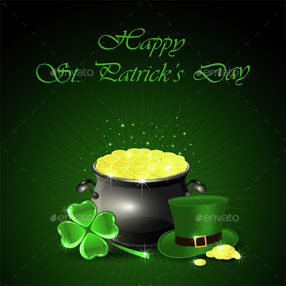 Patricks Day Background with Pot and Gold
